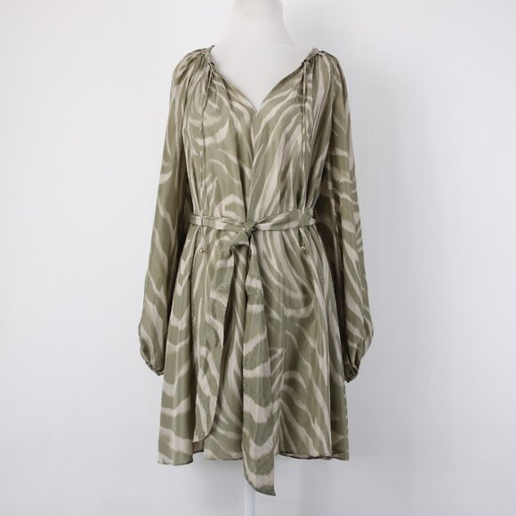 Banana Republic Dress $270 Sz S Mossy Green Tan Belt Unlined 100% Silk Dress - Picture 3 of 16